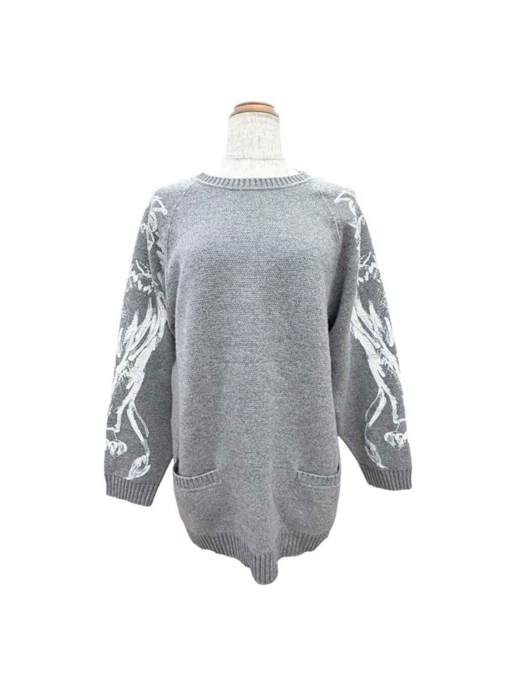 Chanel Cashmere Lion Crew Neck Long Sleeve Knit Sweater Gray 38